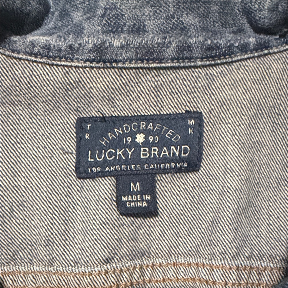 Lucky Brand Blue Leopard Print Distressed Denim Jacket - Picture 2 of 3